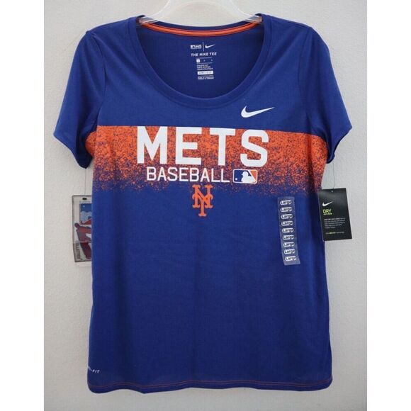Nike Women's Sz Large Rush Blue/Orange Dri-FIT New York Mets Team Issue T-Shirt - Picture 1 of 5